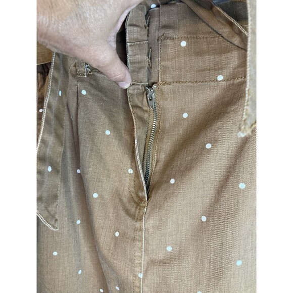 Blu Pepper Mini Skirt L Brown White Polka Dot High Waisted Belted Ruffle Waist - Picture 5 of 8